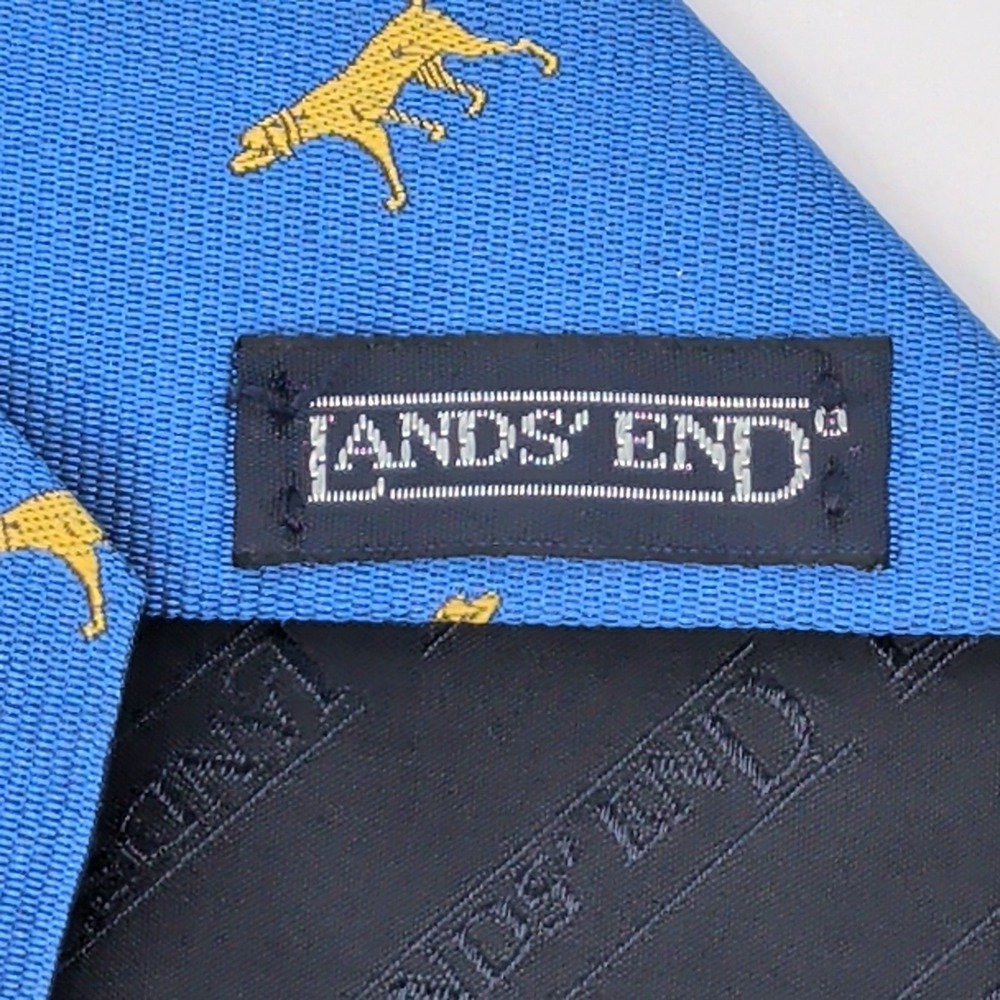 LANDS END Silk Necktie Mens Blue Hunting‎ Dog Motif Preppy Woven Classic 3.5x58 - Picture 4 of 5
